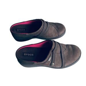 CROCS Neria Pro 2 Slip Resistant Women's 7 Brown Leather Comfort Mule Clog